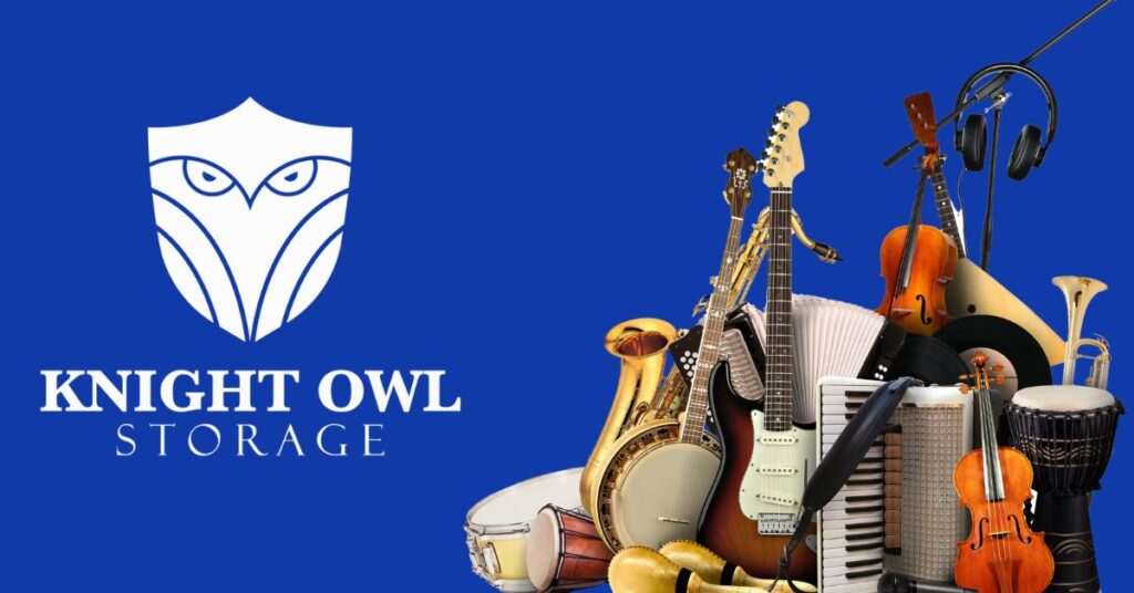 Musical instruments safely stored with climate-controlled storage at Knight Owl Storage Beltline